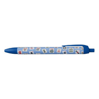 MahJongg tegels (symbolen) op blauw Zwarte Inkt Pen