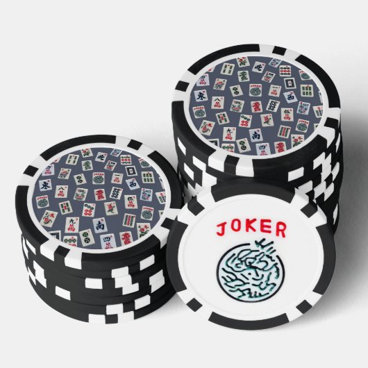 MahJongg tiles design on dark blue Poker Chips (Opstapeling)
