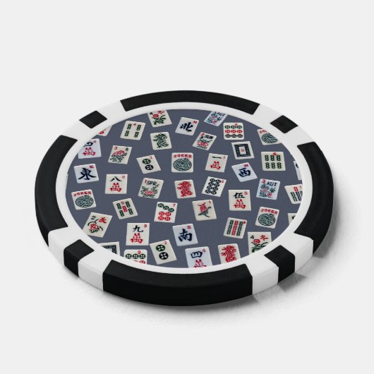 MahJongg tiles design on dark blue Poker Chips (Enkel)
