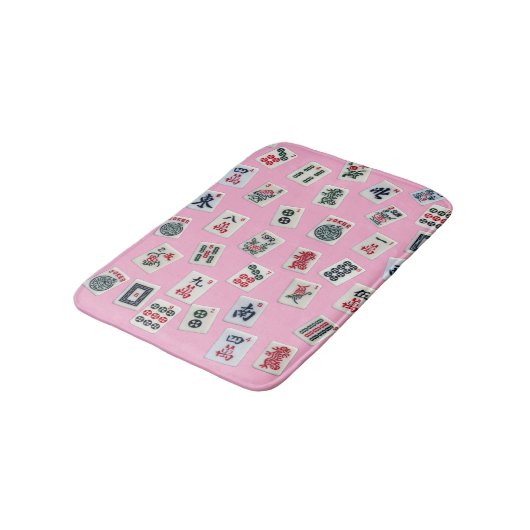 MahJongg tiles design on light pink Badmat (Gekanteld)