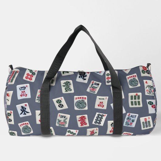 Mahjongsymbolen tegels op donkerblauw plunjezak (Achterkant)