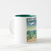 Maho Beach Saint Martin plane poster Tweekleurige Koffiemok (Voorkant links)