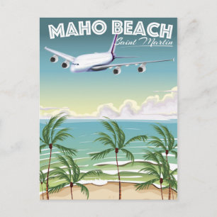 Maho Beach Saint Martin vliegtuigposter Briefkaart