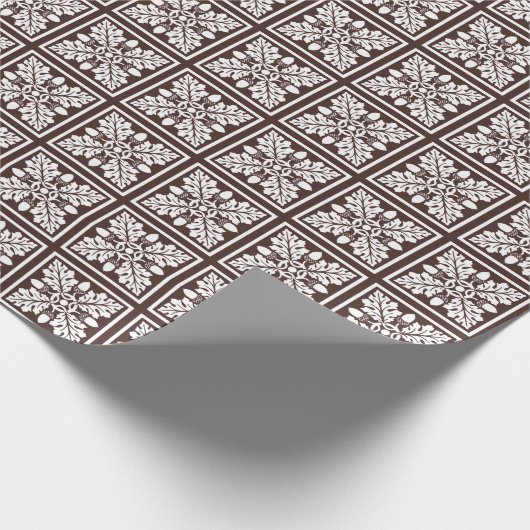 Mahogany Acorn en Leaf Tile Design Cadeaupapier (Hoek)