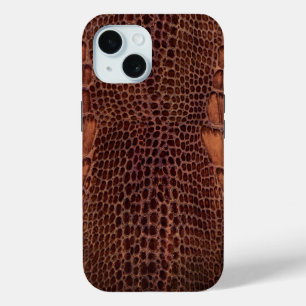 Mahogany Alligator Klassiek Reptielenleer (Faux) iPhone 15 Case