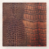 Mahogany Alligator Klassiek Reptielenleer (Faux) Glazen Onderzetter (Voorkant)