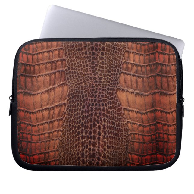 Mahogany Alligator Klassiek Reptielenleer (Faux) Laptop Sleeve (Voorkant)