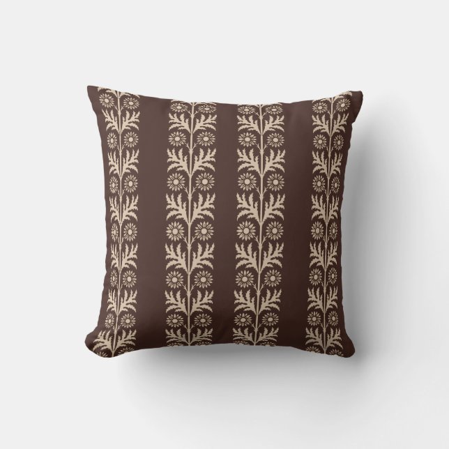 Mahogany Arts and Crafts Floral Stripe Kussen (Voorkant)