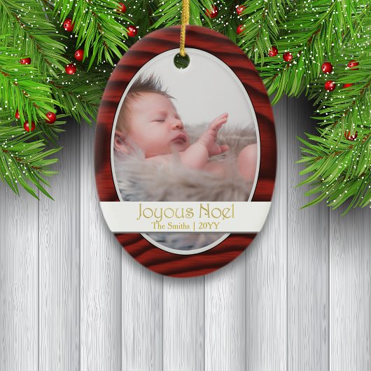 Mahogany Border Photo Holiday Keramisch Ornament
