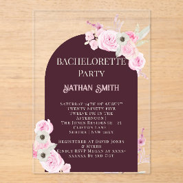 Mahogany Floral Arch Summer Bachelorette Party Acryl Uitnodigingen