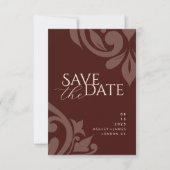 Mahogany Red Classic Damask Elegante Fotobruiloft Save The Date (Voorkant)