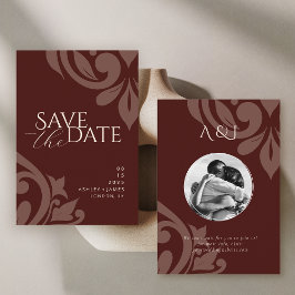 Mahogany Red Classic Damask Elegante Fotobruiloft Save The Date