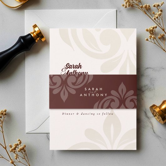 Mahogany Red Classic Elegant Script Wedding Uitnodigingen Wikkel