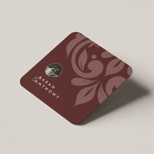 Mahogany Red Classic Minimal Damask Fotobruiloft Kartonnen Onderzetters