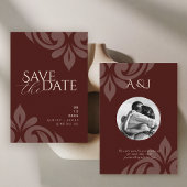 Mahogany Red Classic Script Damask Fotobruiloft Save The Date