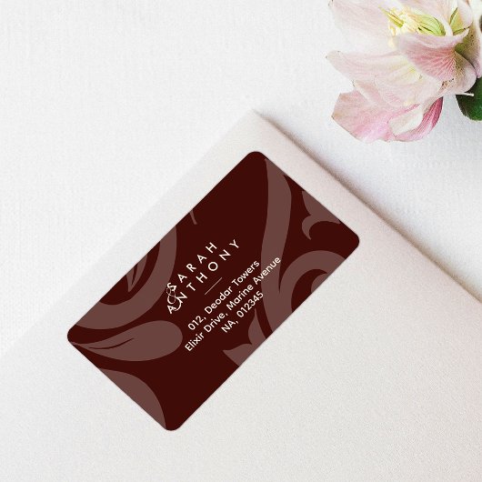 Mahogany Red Damask Classic Wedding Address Label