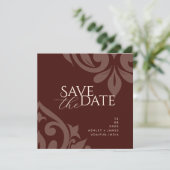 Mahogany Red Damask Elegant Classic Photo Wedding Save The Date (Staand voorkant)