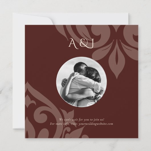 Mahogany Red Damask Elegant Classic Photo Wedding Save The Date (Achterkant)