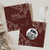 Mahogany Red Damask Elegant Classic Photo Wedding Save The Date