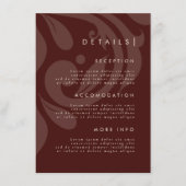 Mahogany Red Damask Stijlvolle bruiloft Details Informatiekaartje (Voorkant)