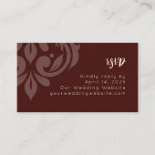 Mahogany Red Elegant Minimal Damask Wedding RSVP Informatiekaartje (Voorkant)