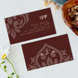 Mahogany Red Elegant Minimal Damask Wedding RSVP Informatiekaartje