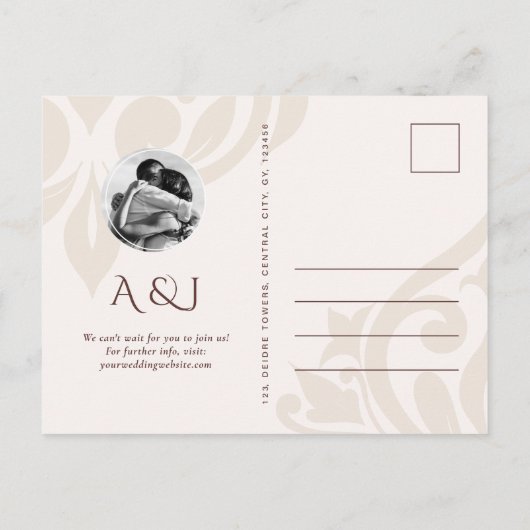 Mahogany Red Ivory Fotobruiloft Bewaar de datum An Aankondigingskaart (Achterkant)