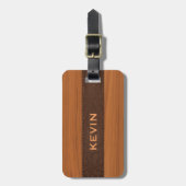 Mahogany Wood And Brown Leather Texture Monogram  Bagagelabel (Voorkant verticaal)