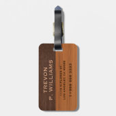 Mahogany Wood And Brown Leather Texture Monogram Bagagelabel (Achterkant verticaal)