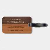 Mahogany Wood And Brown Leather Texture Monogram  Bagagelabel (Achterkant horizontaal)