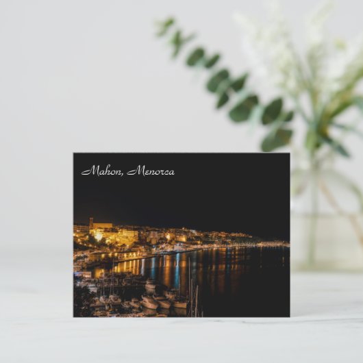 Mahon Harbour 's nachts - Menorca, Spanje Briefkaart (Staand voorkant)