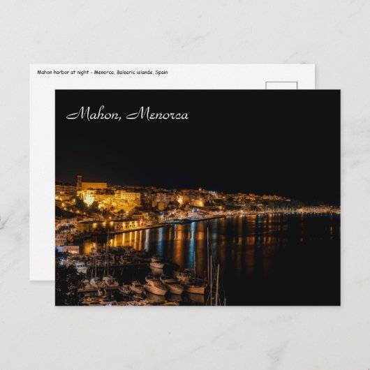 Mahon Harbour 's nachts - Menorca, Spanje Briefkaart (Voorkant / Achterkant)