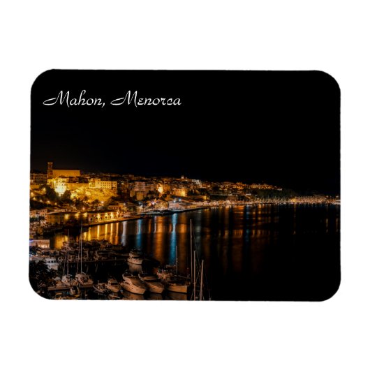 Mahon Harbour 's nachts - Menorca, Spanje Magneet (Horizontaal)