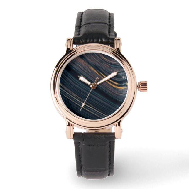 Mahonie goudglans Obsidiaan Horloge (Voorkant)