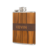 Mahonie hout en bruin leer tectuur heupfles (Links)