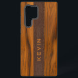 Mahonie hout en bruin teather textuur monogram samsung galaxy hoesje<br><div class="desc">Eenvoudig,  elegant,  mannelijk ontwerp gemaakt met mahoniehout en bruine lederen textuur. Aangepaste naam.</div>