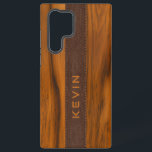 Mahonie hout en bruin teather textuur monogram samsung galaxy hoesje<br><div class="desc">Eenvoudig,  elegant,  mannelijk ontwerp gemaakt met mahoniehout en bruine lederen textuur. Aangepaste naam.</div>