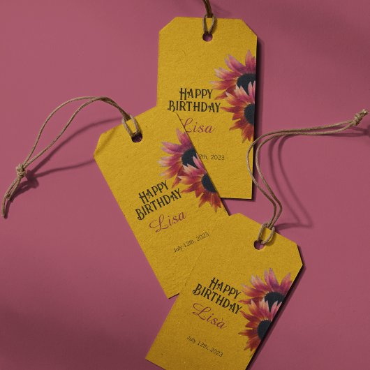 Mahonie Zonnebloem Verjaardag Cadeaulabel