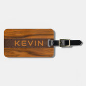 Mahoniehout en lederen textuur monogram bagagelabel (Voorkant horizontaal)