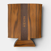 Mahoniehout en lederen textuur monogram blikjeskoeler (Voorkant)