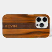 Mahoniehout en lederen textuur monogram Case-Mate iPhone case (Achterkant (horizontaal))