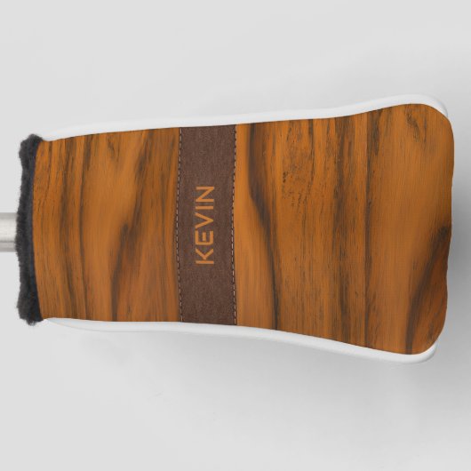 Mahoniehout en lederen textuur monogram golfheadcover (Voorkant)