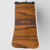 Mahoniehout en lederen textuur monogram golfheadcover (Draai 90)