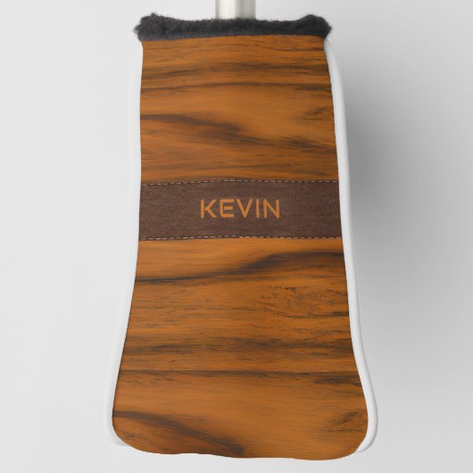 Mahoniehout en lederen textuur monogram golfheadcover (Draai 90)