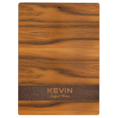 Mahoniehout en lederen textuur monogram klembord (Achterkant)