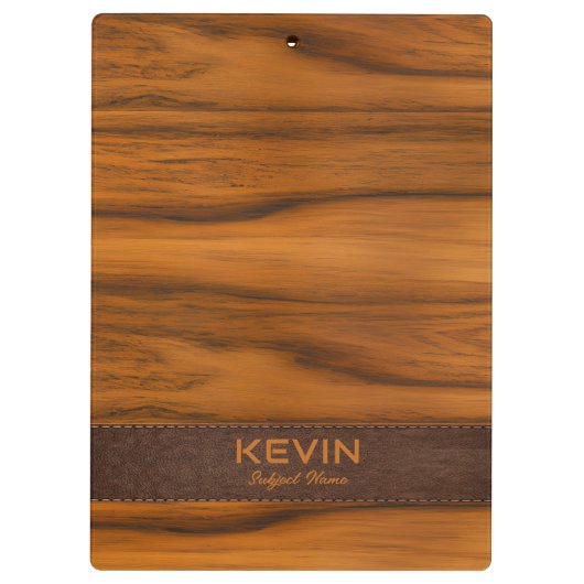 Mahoniehout en lederen textuur monogram klembord (Achterkant)