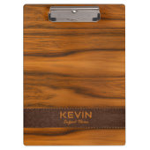 Mahoniehout en lederen textuur monogram klembord (Voorkant)