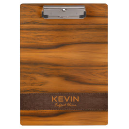 Mahoniehout en lederen textuur monogram klembord