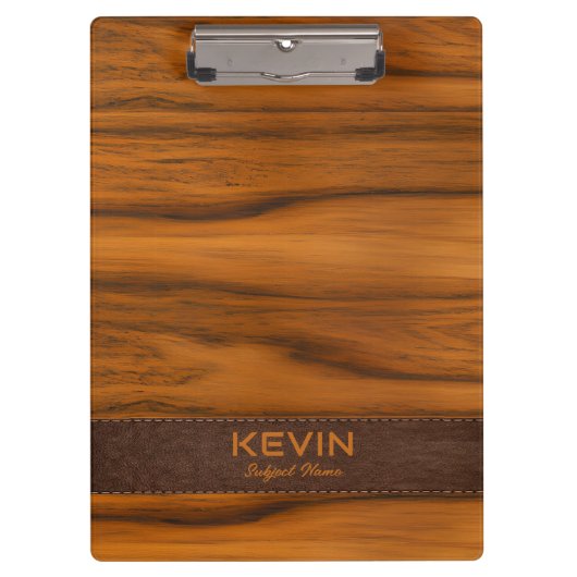 Mahoniehout en lederen textuur monogram klembord (Voorkant)