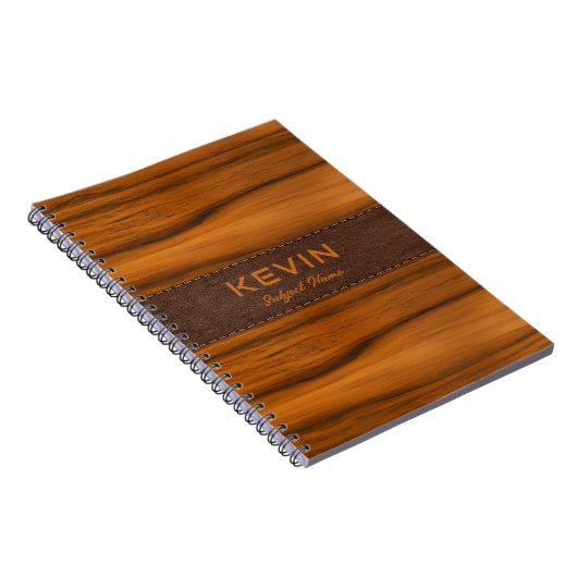 Mahoniehout en lederen textuur monogram notitieboek (Rechterzijde)